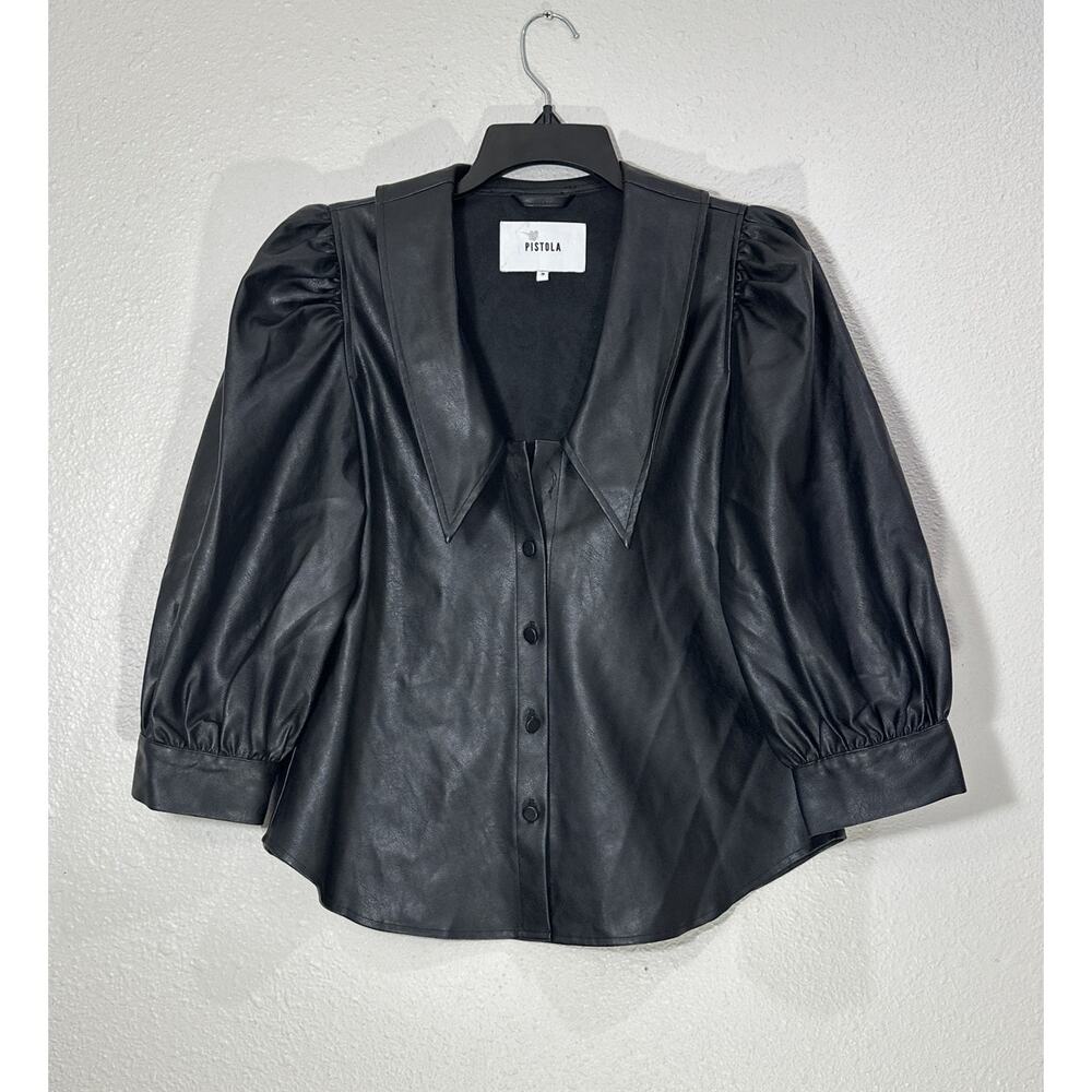 Pistola Black Faux Leather Button-Up Top Small